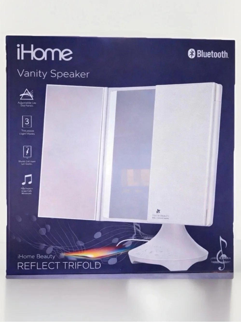 iHome LED Vanity Mirror Bluetooth Speaker Trifold Makeup Mirror